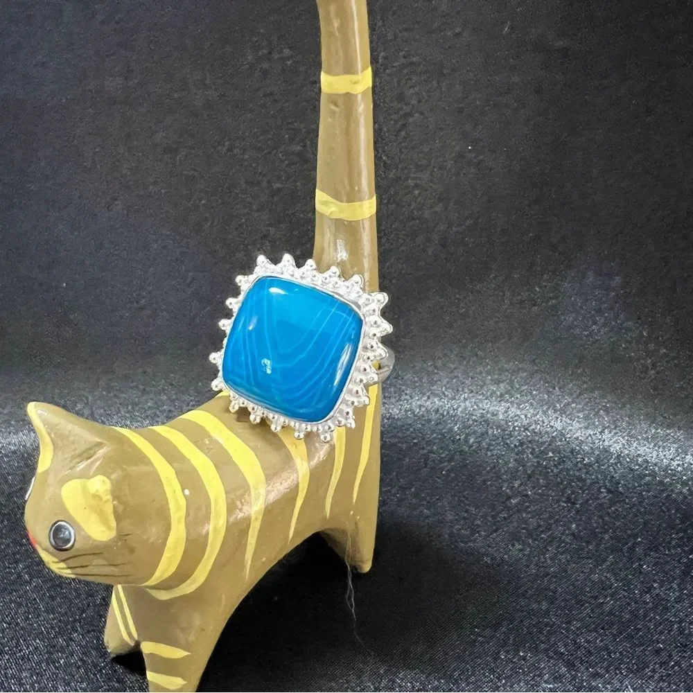 Sterling Silver Genuine Botswana Agate Gemstone Handmade Jewelry Ring Size 8.5 - Picture 3 of 10